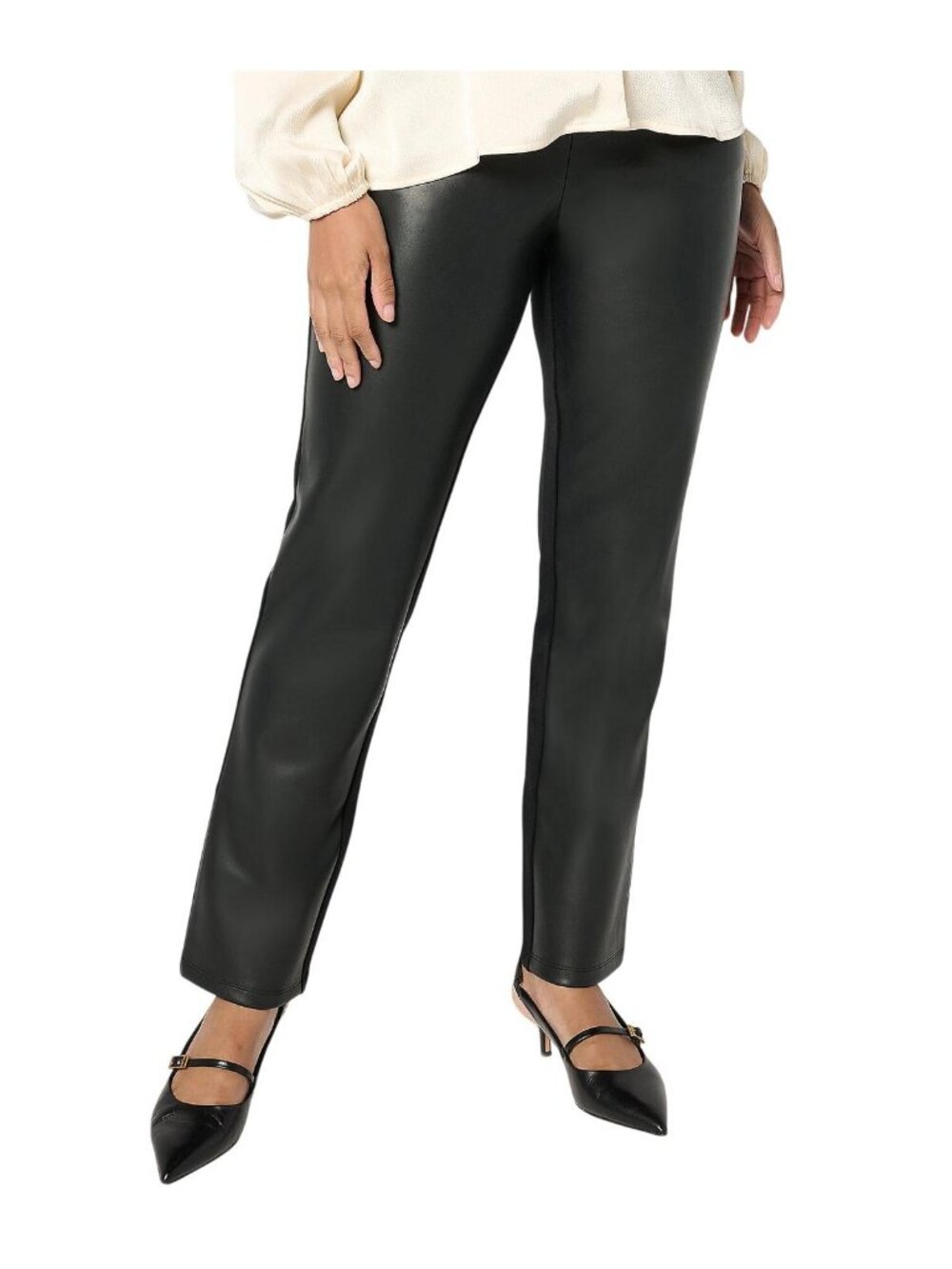 NEW Belle By Kim Gravel Front Ponte Back Pull-On Straight Leg Pants Black 18W